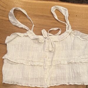 American Eagle Outfitters Cream Ruffled Crop Top
